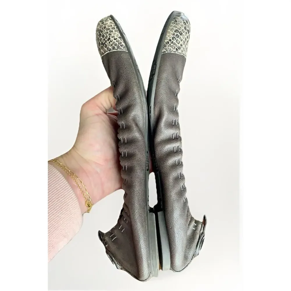 TORY BURCH Leather Snakeskin Ballet Flat Slip-On Shoe Grey Gunmetal Logo WMNS 9 - Picture 13 of 14